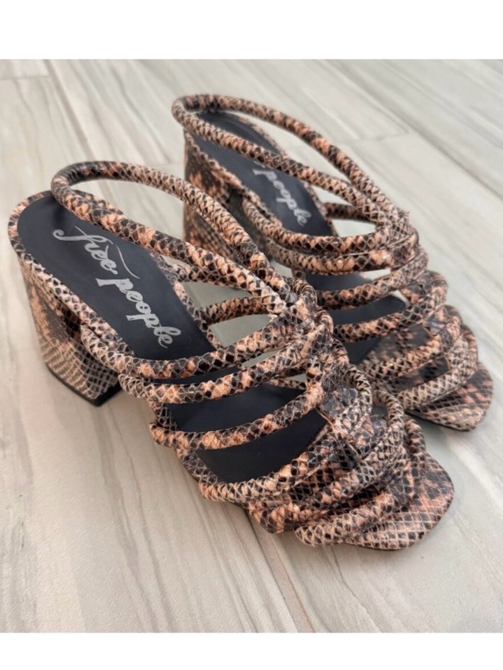 Free People Colette Shoes Size 6 Python Leather Caged Block Heel Sandal Mob Wife